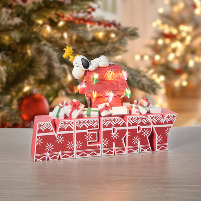 Peanuts - Snoopy & Woodstock MERRY Lighted Resin Figurine by Precious Moments Inc.