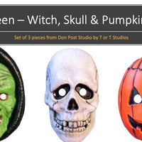 Don Post Studio - PUMPKIN, WITCH, and SKULL Set of 3-pcs MASKS by Trick or Treat Studios