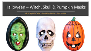 Don Post Studio - PUMPKIN, WITCH, and SKULL Set of 3-pcs MASKS by Trick or Treat Studios