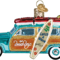 The BEACH BOYS - Surfin' Woody Station Wagon Glitter GLASS Ornament by OWC
