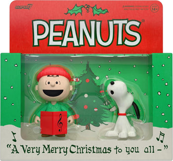 PEANUTS - Charlie Brown & Snoopy Caroling 2pk (Diorama Box) 3.75" ReAction Figures by Super 7