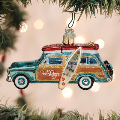 The BEACH BOYS - Surfin' Woody Station Wagon Glitter GLASS Ornament by OWC
