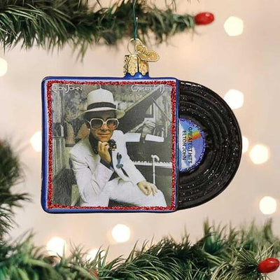 Elton John - Greatest Hits Glitter Album Cover GLASS Ornament by OWC