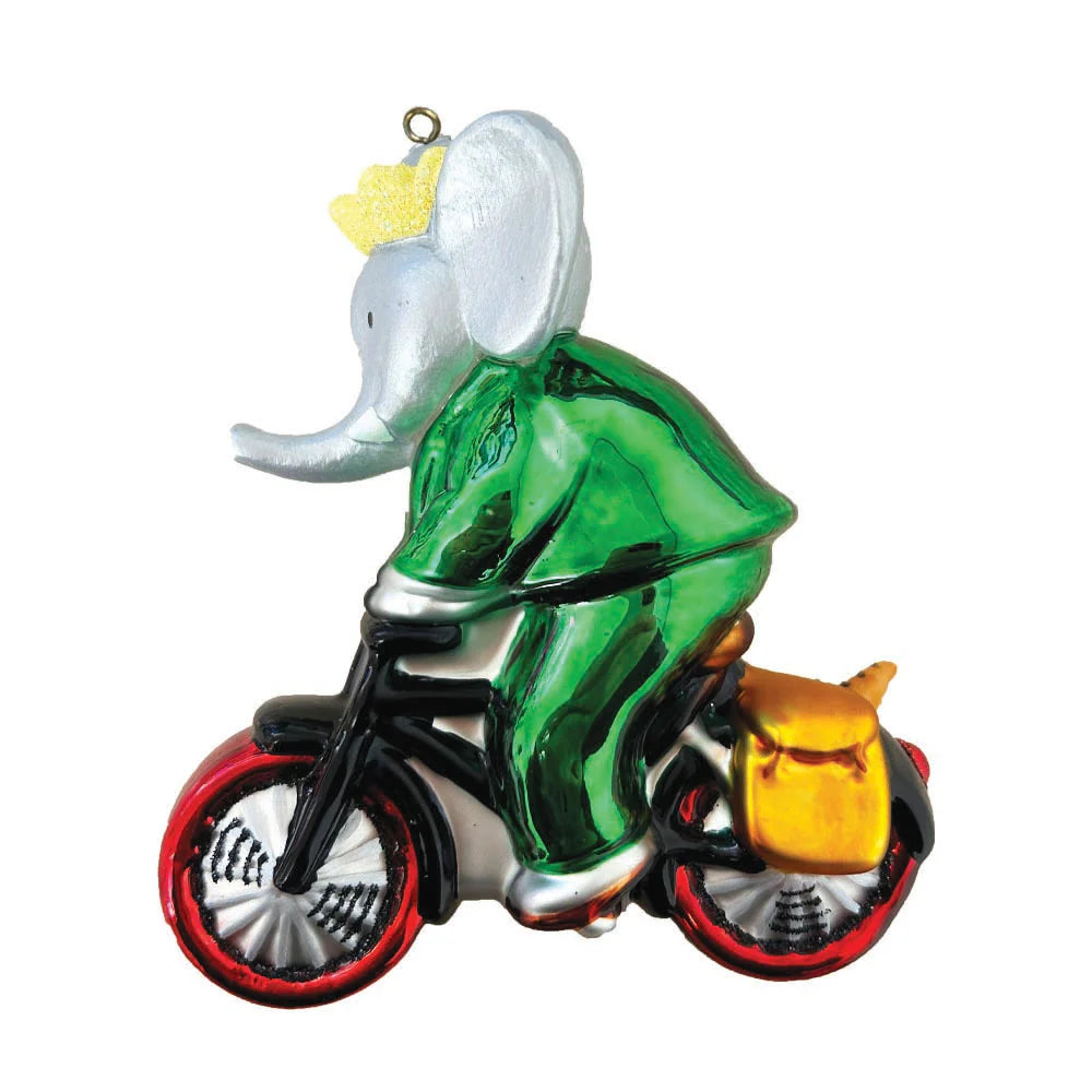 BABAR The Elephant - Riding Around Town Babar GLASS Ornament by Kat & Annie