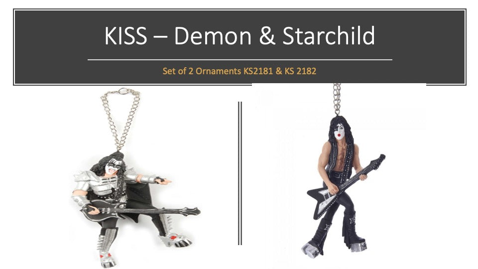 KISS Band - DEMON & Starchild with Guitars Resin Ornament Set of 2