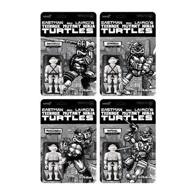 TMNT - Donatello, Leonardo, Michelangelo & Raphael (Comic Greyscale) Set of 4-pieces Reaction Figures by Super 7
