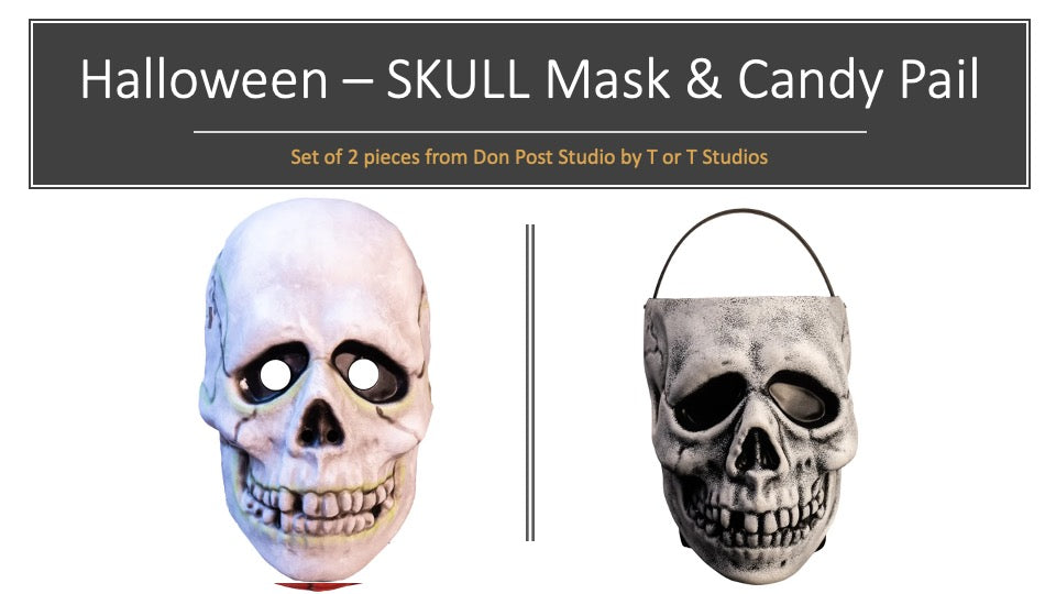 Don Post Studio - SKULL Plastic Mask & Candy Pail by Trick or Treat Studios