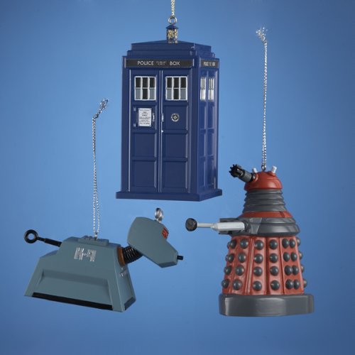 Kurt Adler Doctor Who Christmas Ornament Set of 3: Tardis, Red Dalek, and K-9