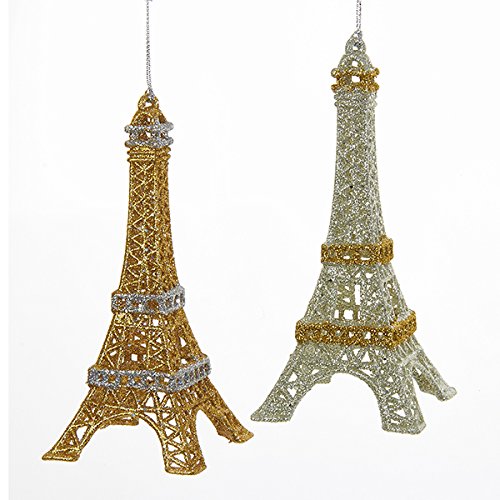 Kurt Adler Acrylic Gold & Platinum Decorative Glitter Eiffel Tower Ornament Set