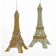 Kurt Adler - Juego de adornos de torre Eiffel con purpurina decorativa en oro y platino acrílico