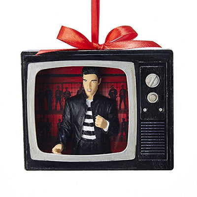 Kurt Adler ELVIS JAILHOUSE ROCK SHADOW BOX TELEVISION ORNAMENTO