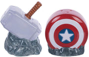 Marvel Capitán América Shield &amp; Thor Mjolnir Juego de sal y pimienta de cerámica esculpida