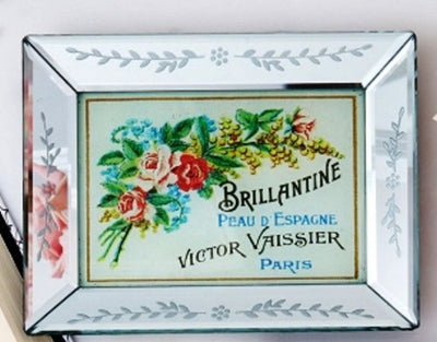 Bandeja de espejo grabada con etiqueta francesa Les Senteurs de Two's Company con diseño de etiqueta francesa vintage, elección de diseño