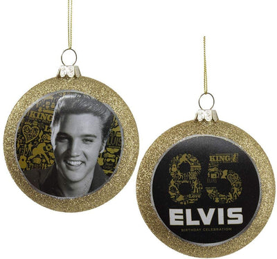 Elvis Presley - ELVIS 85th Birthday Glass Disc Ornament BY Kurt Adler Inc.