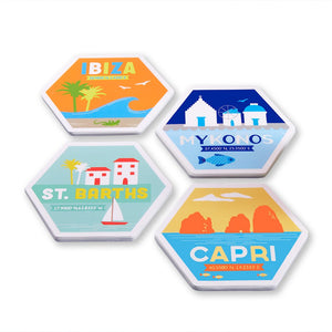 Two's Company Ceramic Travel Coasters (Set of 4), Multicolored