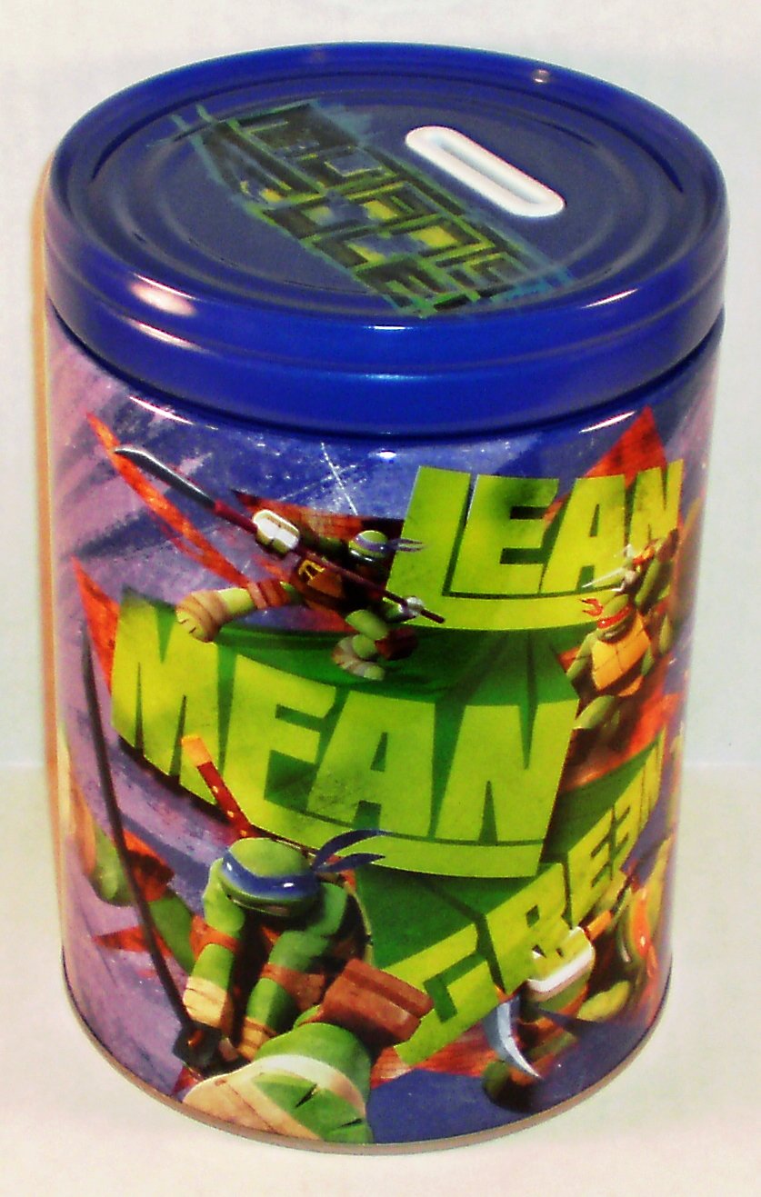 Teenage Mutant Ninja Turtles TMNT "Lean Mean Green" Round Tin Bank with Easy-Off Lid