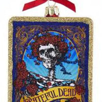 Kurt Adler 4" rojo, dorado y azul Grateful Dead Skull con rosas adorno navideño de cristal