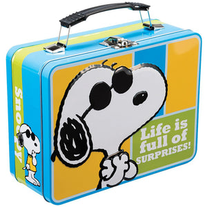 PEANUTS Snoopy Joe Cool Life Is Full Of Surprises Tin Lunch Box Tote