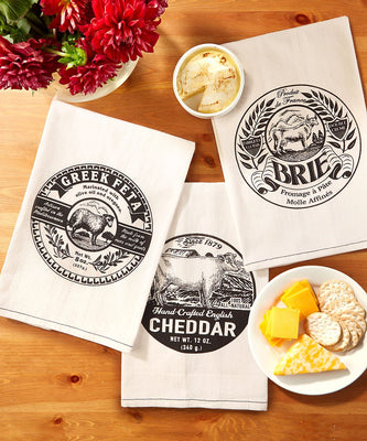 Two's Company Artisan Market Cheese Label Dish Towels, Set of 12