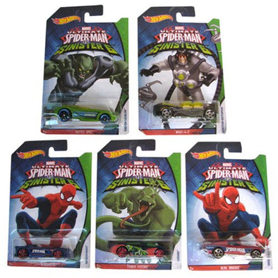 Marvel - Ultimate Spiderman Juego completo de 5 autos fundidos a presión Hot Wheels de Mattel 