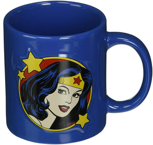 ICUP DC Wonder Woman Embossed Face Ceramic Mug, 20 ounce, Blue