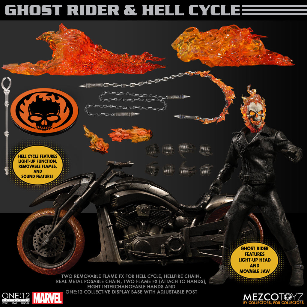 Ghost Rider - Ghost Rider One:12 Collective The 6.5 Action Figure & Hell  Cycle Set by Mezco Toyz - A & D Products NY Corp. Cool Toy Den
