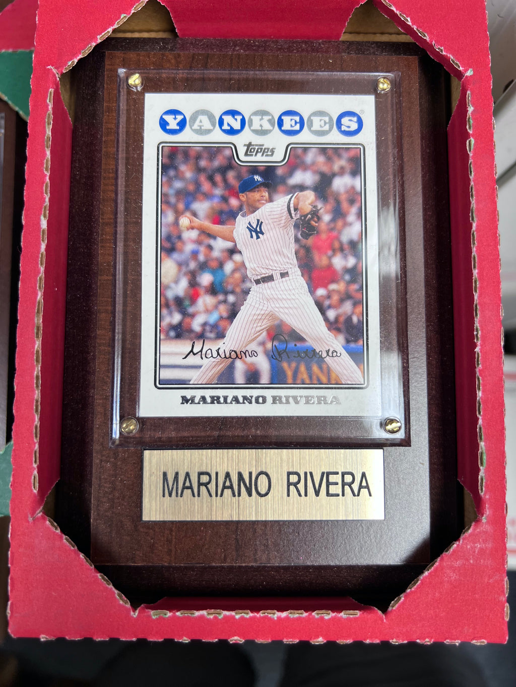 MLB - Tarjeta deportiva Mariano Rivera NY Yankees en placa de madera