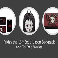 Friday the 13th - Jason Mask Double Strap Backpack Bag and Tri-Fold Wallet Set by LOUNGEFLY