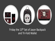 Friday the 13th - Jason Mask Mochila con correa doble y juego de billetera de tres pliegues de LOUNGEFLY 